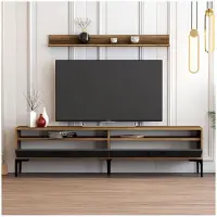 Skye Decor , meuble TV moderne en aggloméré 100 % mélaminé, 180 x 47 x 35 cm | Étagère murale 120 x 11,8 x 16 cm | Pieds métalliques 17 cm | Noyer et anthracite, élégant et fonctionnel.