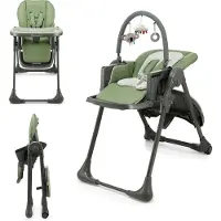 Kinderkraft TUMMIE 2-en-1 chaise d'alimentation - pliable - réglable en hauteur - fonction couchage - 7 niveaux d'adaptation de la hauteur - double plateau - dès la naissance - vert