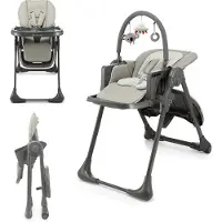 Kinderkraft TUMMIE 2-en-1 chaise d'alimentation - pliable - réglable en hauteur - fonction couchage - 7 niveaux d'adaptation de la hauteur - double plateau - dès la naissance - gris