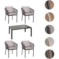 Mendler Garniture De Jardin Hwc-N41, Table+4xchaises, Résistant Aux Intempéries Alu 140x80cm, Corde Tressée Rope Anthracite Coussin Gris Clair