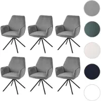 Mendler 6x Chaise de salle à manger HWC-G67, chaise de cuisine, pivotante, auto-position velours, gris foncé