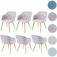 Mendler 6x chaise de salle à manger HWC-D71, chaise de cuisine, design rétro, accoudoirs, tissu gris clair/gris