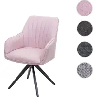 Mendler Chaise de salle à manger HWC-H73, fauteuil, chaise de cuisine, avec accoudoirs, acier rétro, tissu rosé