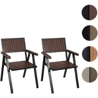 Mendler Lot De 2 Chaises De Jardin Hwc-J95, Revêtement Extérieur, Aluminium Aspect Bois Châssis Noir, Marron Foncé