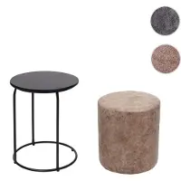 Mendler Pouf et table d'appoint HWC-K48, table basse table tabouret, certifié MVG MDF métal similicuir brun