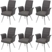 Mendler 6x chaise de salle à manger HWC-G55, chaise avec accoudoir, tissu/textile acier inoxydable brossé gris