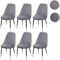 Mendler Lot de 6 chaises de salle à manger HWC-H28, chaise de cuisine, métal gris, pieds noirs, velours