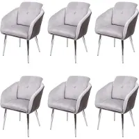 Mendler Lot de 6 chaises de salle à manger HWC-G48, chaise de cuisine rembourrée, similicuir velours avec accoudoirs gris