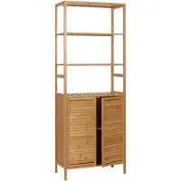 Mendler Armoire haute HWC-B18, Armoire de salle de bain Étagère de salle de bain, 2 portes 4 étagères Bambou MDF FSC- 168x64x33cm