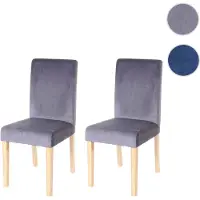 Mendler 2x chaise de séjour Littau, fauteuil, velours tissu gris, pieds clairs