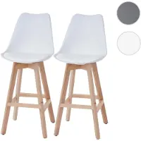 Mendler 2x tabouret de bar Malmö T501, design rétro blanc, siège similicuir blanc, pieds clairs