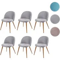 Mendler 6x chaise de salle à manger HWC-D53, fauteuil, style rétro années 50, en velours gris clair