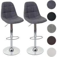 Mendler 2x tabouret de bar HWC-A67, chaise de bar / comptoir gris, tissu