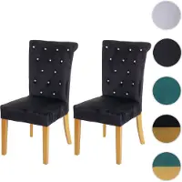 Mendler 2x Chaise De Salle À Manger Hwc-D22, Chaise De Cuisine, Velours Clouté Noir, Pieds Couleur Or