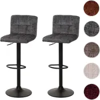 Mendler Lot de 2 tabourets de bar HWC-G87, tabouret de bar, réglable en hauteur pivotant, tissu chenille (465g/m²) MVG gris foncé