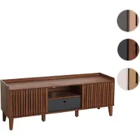 Mendler Meuble TV HWC-M48, Buffet TV, porte coulissante en bois massif de manguier 56x150x40cm aspect noyer, tiroir gris foncé