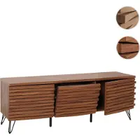Mendler Meuble Tv Hwc-M49, Armoire Basse Tv, Compartiments De Rangement Design 3d, Bois Massif Mangue Métal 52x142x44cm Aspect Noyer