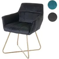 Mendler Chaise de salle à manger HWC-F37, fauteuil de cuisine, design rétro, velours, pieds dorés noir