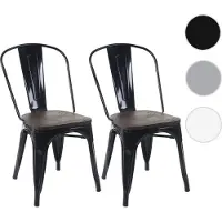Mendler 2x chaise de bistro HWC-A73, avec siège en bois, chaise empilable, métal, design industriel noir