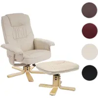 Mendler Fauteuil relax /de relaxation M56 avec pouf, simili-cuir, crème