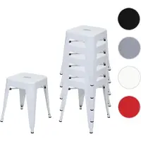 Mendler 6x Tabouret en métal HWC-A73, désign industriel métallique, empilable blanc