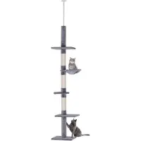 PawHut BeConfident Kattenboom - Krabpaal - Kat spel - Kattenspeeltje - Krabpaal tot plafond hoogte verstelbaar 40 x 30 x 230-260cm