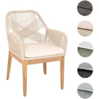 Mendler Chaise De Jardin Hwc-H56b, Fauteuil Outdoor Chaise Accoudoir, Résistant Aux Intempéries Corde Tressée Rope Bois Acacia Beige Coussin Crème-Blanc