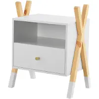 Juskys Chevet en bois / Chevet d'enfant Jamie - Blanc / Couleur bois - 1 tiroir