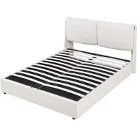 En.casa Lit rembourré 'Lunner' lit double avec coffre de lit 140 x 200 cm Beige