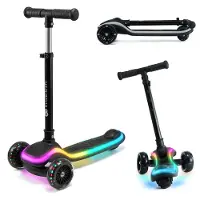 Kinderkraft RAKET - Trottinette - 3 roues - Plateforme LED & Roues RGB - Réglable en hauteur - Pliable - A partir de 2 ans - Jusqu'à 50 kg - Noir