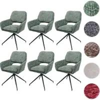 Mendler Ensemble de 6 chaises de salle à manger HWC-N74, chaise de cuisine, pivotante avec retour automatique, revêtue en tissu chenille (490g/m²), couleur verte
