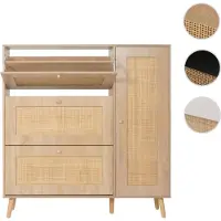 Mendler Meuble à chaussures en rotin HWC-M37, étagère à chaussures Armoire à chaussures, 3 compartiments basculants 2 étagères 127x120x24cm Bois mélaminé aspect chêne