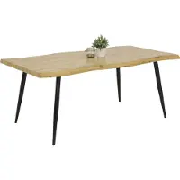 Hela Table de salle à manger Gabi aspect chants d'arbre,Reproduction chêne sauvage, piétement métallique en tube rond, 180x100 cm