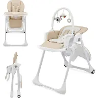 Kinderkraft TUMMIE 2-en-1 chaise d'alimentation - pliable - réglable en hauteur - fonction couchage - 7 niveaux d'adaptation de la hauteur - double plateau - dès la naissance - beige