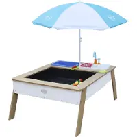 Axi Linda Table Sable Et Eau Avec Cuisine Et Evier Marron Blanc Parasol Bleu Blanc