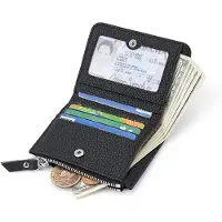 INF Portefeuille Homme Fin Anti-RFID avec Porte-Monnaie - Portefeuille Zippé en Cuir Véritable Black