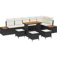 vidaXL Ensemble de canapé de jardin avec coussins 10 pcs noir poly rotin
