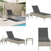vidaXL Bain de soleil avec table et support gris clair Poly rotin