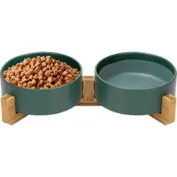 S.old Gamelle pour chat et chien en céramique - Gamelles doubles avec support - Abreuvoir - 2x 400 mL - Vert mat