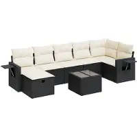 vidaXL Ensemble de jardin canapé 8 pièces avec coussins noir poly rotin