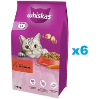 Whiskas Adult 6x1,4 kg nourriture sèche complète pour chats adultes avec du bœuf délicieux