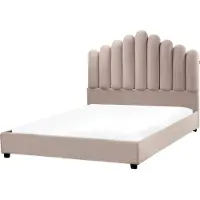 Beliani Lit en velours taupe 140 x 200 cm avec tête de lit haute en forme de coquillage avec grille
