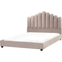 Beliani Lit en velours taupe 160 x 200 cm avec tête de lit haute en forme de coquillage avec grille