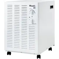 Wood's Déshumidificateur SW-22FW, jusqu'à 100 m2, 336 m3, 13,5 l/24h, pour garages et caves, hydrostat, i-EcoDefrost, roulettes, blanc