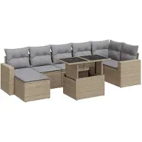vidaXL Ensemble de jardin canapé 8 pièces avec coussins Beige Poly Rattan