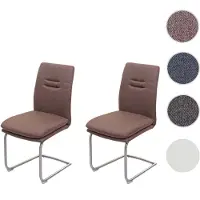 Mendler 2x Chaise de salle à manger HWC-H70, chaise de cuisine, balancant, tissu, acier inoxydable brossé brun
