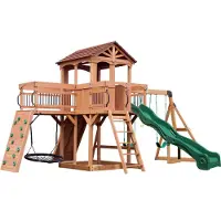 Backyard Discovery Sterling Point Swing Set, Aire De Jeux En Bois | Portique Balançoire Avec Parois Rocheuses, Toboggan Et Balançoire, Bac À Sable |