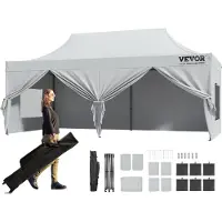 Vevor Tonnelle Pop-up 304,8x609,6 cm Tente Tonnelle Jardin Parois Latérales Amovibles Sac à Roulettes Résistant aux UV Imperméable Tente Gazebo Portable pour Plein Air