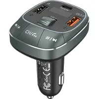 Vention Chargeur de voiture 3 ports USB (C + A + A) avec transmetteur FM (30 W/18 W/5 W), boîtier ABS noir.