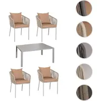 Mendler Garniture De Jardin Hwc-N41, Table+4xchaises, Résistant Aux Intempéries Alu 140x80cm, Corde Tressée Rope Gris Clair Coussin Taupe